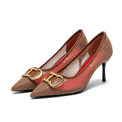 Women's High Heels 2025 Spring New Hollow Business Women's Shoes 7cm Red Evening Shoes