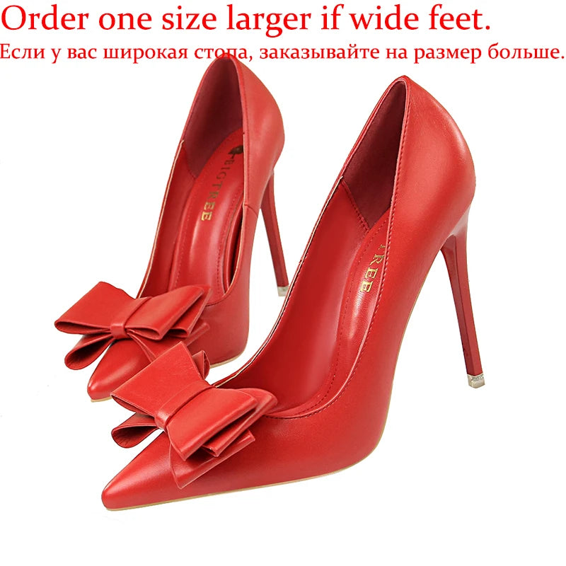 Female New Elegant 10.5cm High Heels Pumps Lady Sky Blue Butterfly Knot Design Princess Shoes Women Glam Pointed Toe Shoes