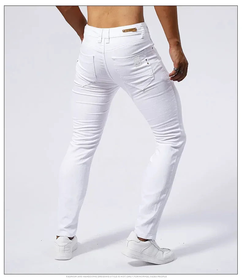 Calça Jeans Masculina Branca Casual Calça Jeans Nova Confortável Moderna Elástica Slim Fit Reta Calça Masculina Roupa Streetwear Jeans
