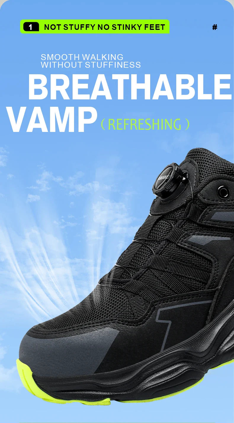 Rotating Button Safety Shoes Men Steel Toe Sneaker Work Shoes Man Puncture Proof Work Safety Boots Black Protective Shoes