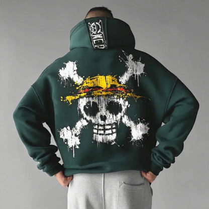 Unisex Oversized One Piece Hooded Sweatshirt Men Women Skull Print Streetwear Casual Pullover Sweater Fashion Spring Autumn New