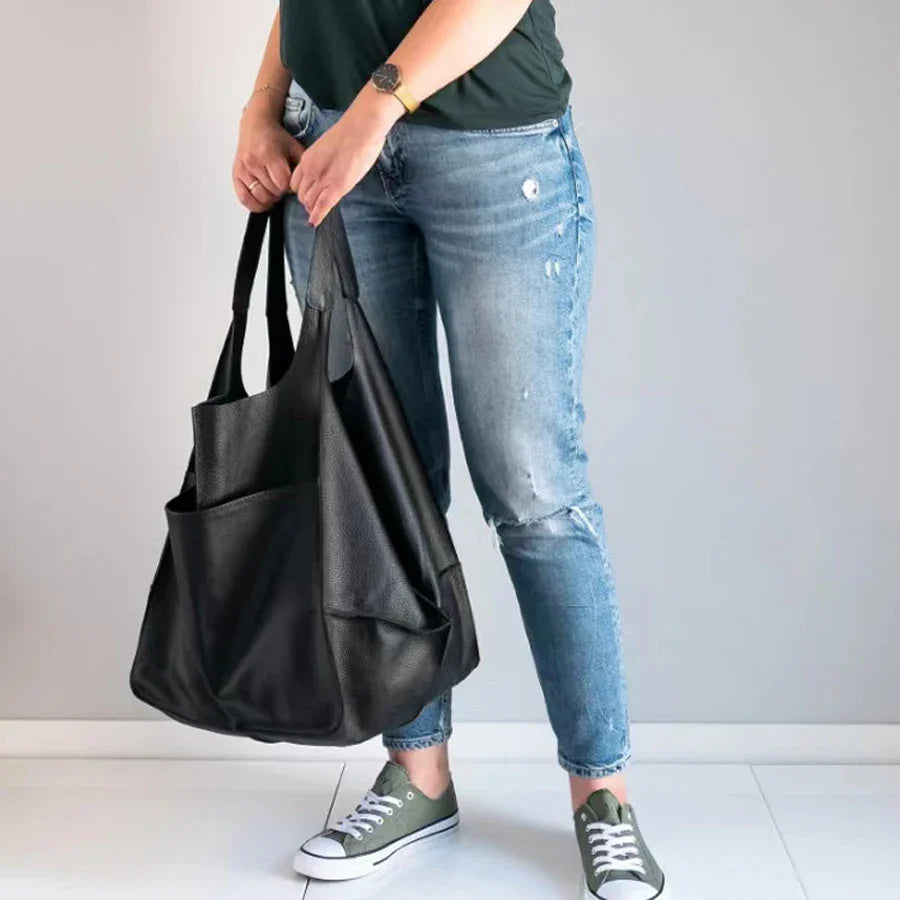 Fashionable and minimalist large bag with soft leather and large capacity shopping bag for women, one shoulder hand-held large b
