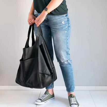 Fashionable and minimalist large bag with soft leather and large capacity shopping bag for women, one shoulder hand-held large b