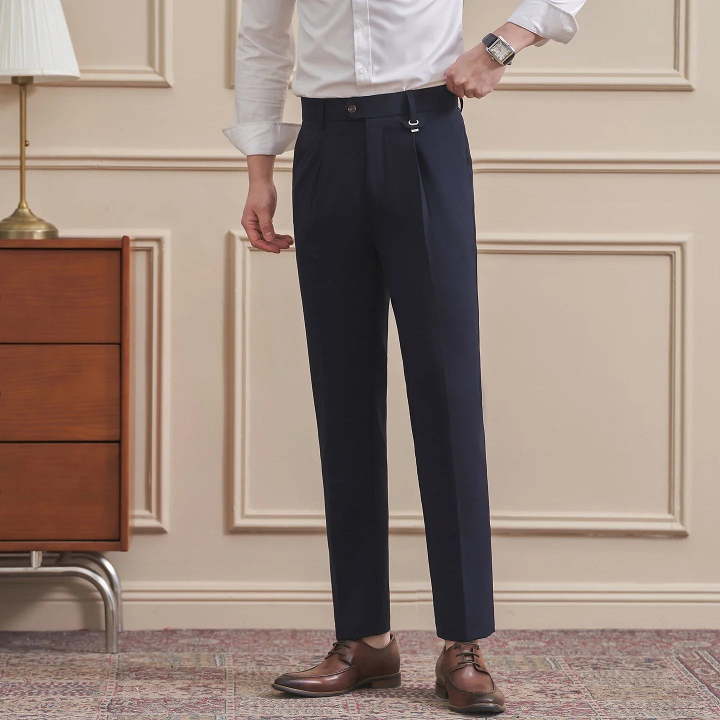 Men's High-Quality Woven Suit Trousers Slim Fit Formal Trousers, Classic Solid Color Trousers