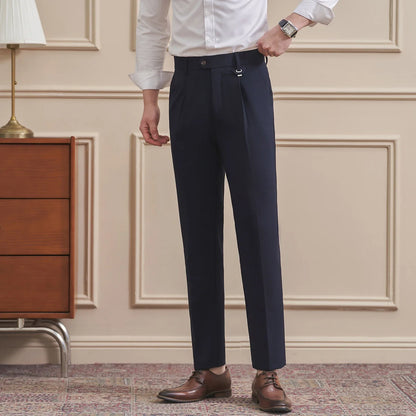 Men's High-Quality Woven Suit Trousers Slim Fit Formal Trousers, Classic Solid Color Trousers