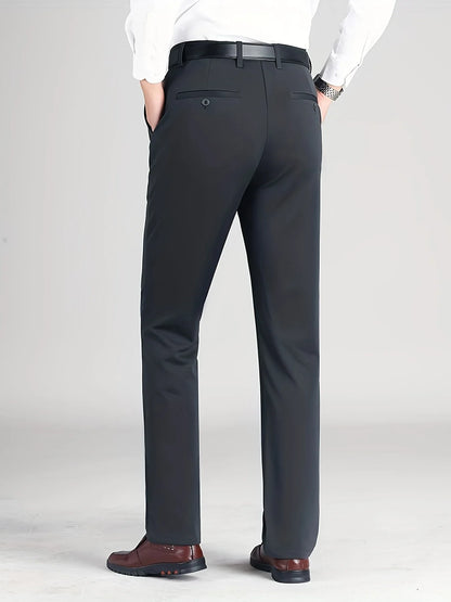 Men's High Elastic Anti-Wrinkle Straight Fit Business Pants | Non-Iron Formal Casual Trousers (1-Pack)