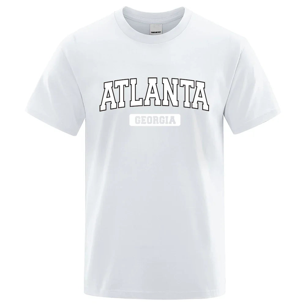 Atlanta Georgia Usa City Letter Tops Men Summer Oversize T-Shirts Cotton Loose T Shirts Fashion Breathable Male Short Sleeves