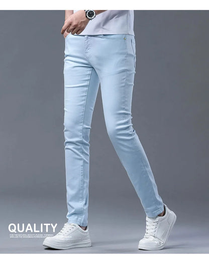 2024 Spring and Autumn New Fashion Solid Color Straight Leg Stretch Jeans Men's Casual Slim Comfortable Breathable Denim Pants