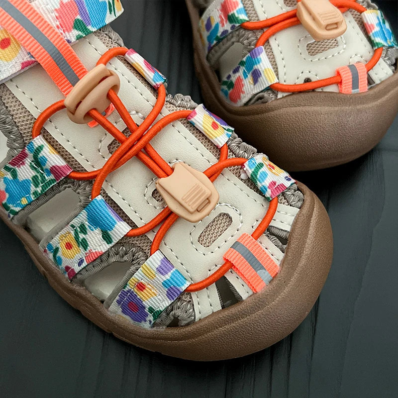 Summer Children Sandals Boys Girls Breathable Hollow Beach Shoes Baby Cute Print Sport Sandals