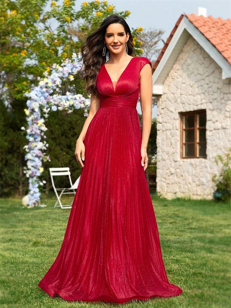 Luxury Deep V-Neck Chiffon Royal Blue Evening Dresses Women Elegant V-back Wedding Party Long Prom Cocktail Dress