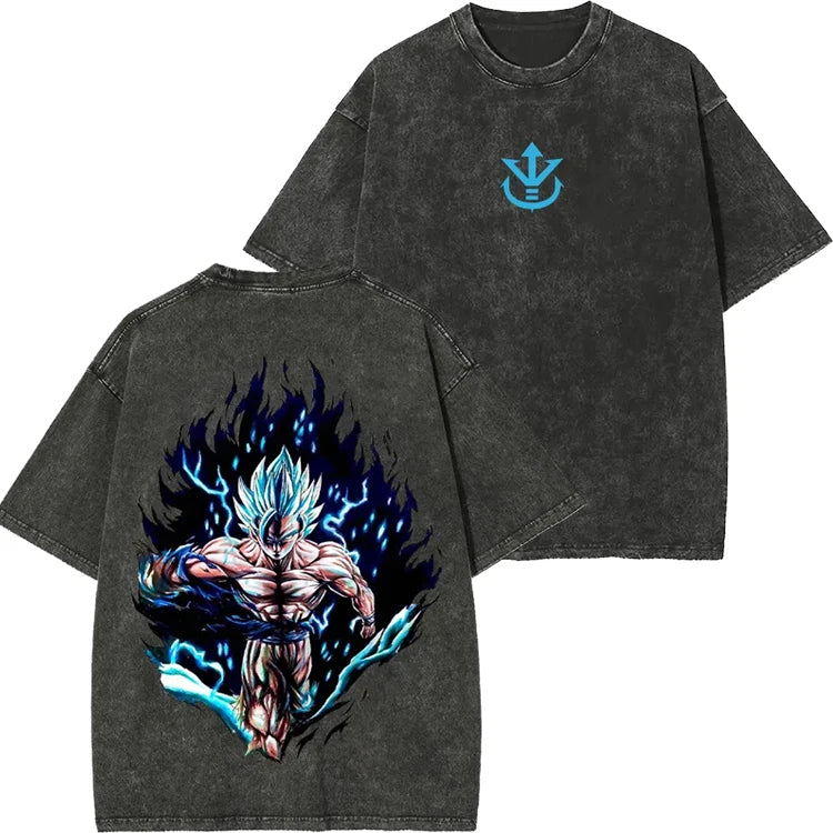 Retro Washed T-shirt Wukong Demon Man Buou Pure Cotton Cartoon Men's and Women's Animation Short-sleeved Clothing
