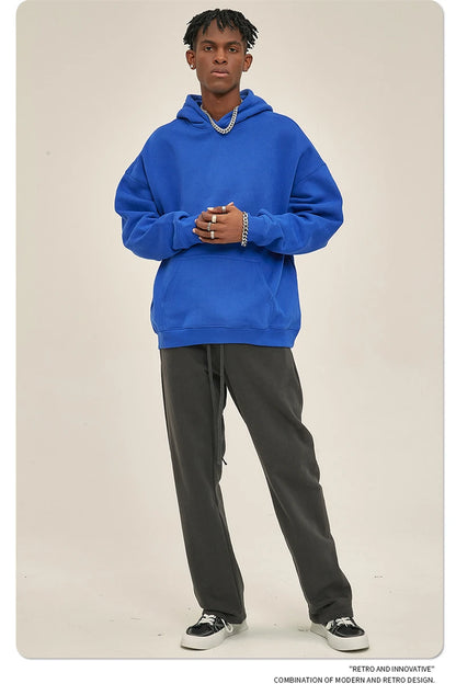 Thick 350gsm Fleece Hooded Hoodies For Men Unisex Winter Oversized Loose Basic Solid Sweatshirts Pullovers Coats HY0631