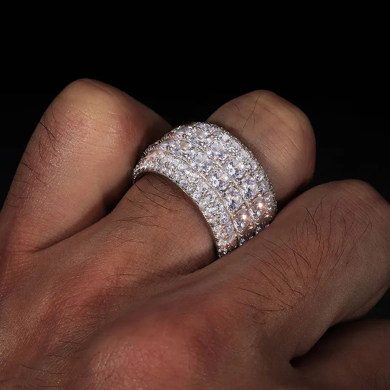 2 Row Moissanite Ring 925 Sterling Silver Iced Out Hip Hop Ring for Men Women Unisex Luxury Gift
