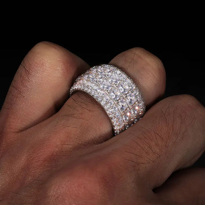 2 Row Moissanite Ring 925 Sterling Silver Iced Out Hip Hop Ring for Men Women Unisex Luxury Gift