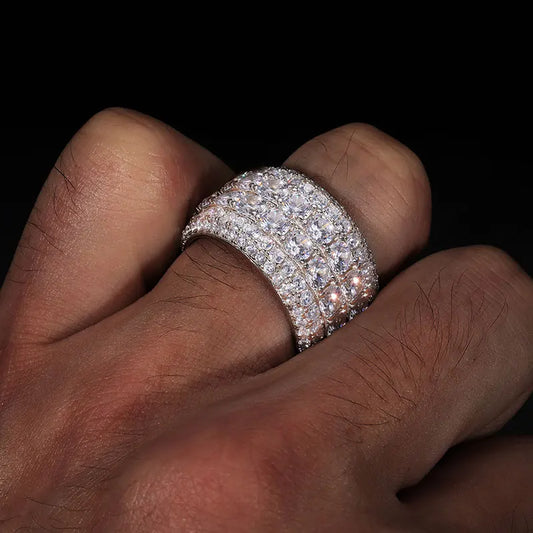 2 Row Moissanite Ring 925 Sterling Silver Iced Out Hip Hop Ring for Men Women Unisex Luxury Gift