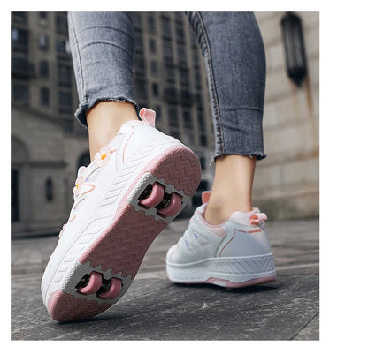 HeelysChildren's small flower decorated four-wheel roller skating sports shoe breathable roller skating girls shoes holidaygifts