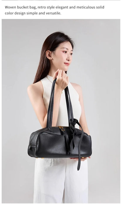 High version genuine leather pillow bag for women 2025 new all-match large capacity first layer cowhide bowling bag for women