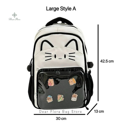 Cute Cat Ita Backpacks Large Capacity Knapsack Casual Girl Transparent DIY Display Rucksack Cartoon Trendy Travel Schoolbags