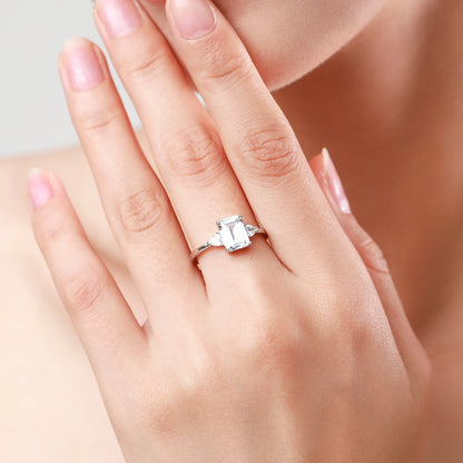 100% 925 Sterling Silver Luxury Rectangle Emerald Cut 2CT Clear AAAAA CZ Finger Rings For Women Statement Wedding Jewelry
