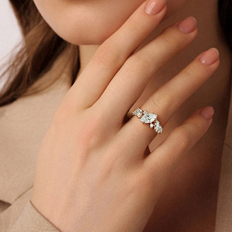 1.84cttw Marquise Cut Moissanite Wedding Ring for Women Luxury Quality Sterling Silver 925 Lab Diamond Band Certified