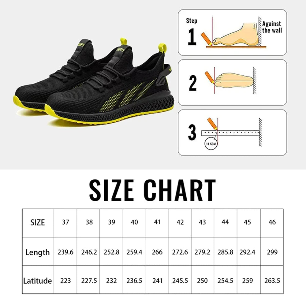 Breathable Men Work Shoes, Summer Safety Shoes Lightweight Protective Sneakers, Steel Toe Work Shoes Men Puncture-Proof Boots