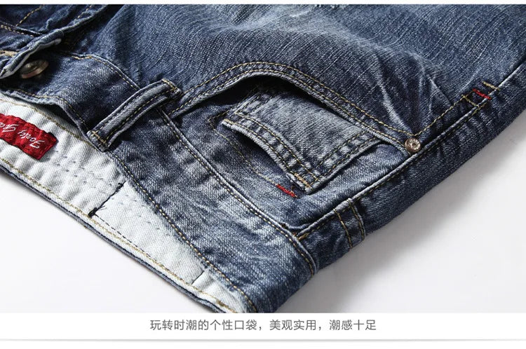 Men Gray Denim Shorts Jeans Pants Good Quality Men Cotton Knee Length Short Jeans New Summer Male Large Size Denim Shorts 42