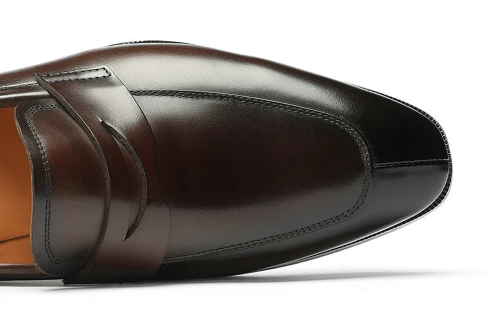 Mens Penny Loafers Elegant Wedding Party Full Grain Leather Casual Dress Shoes Brown Black Business Formal Shoes Moccasins