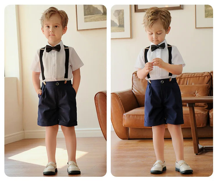 Summer Children Boys Suits For Wedding Formal Kids Children Boys Strap Suit Set Elegant Kids Boys Wedding Birthday Party Costume