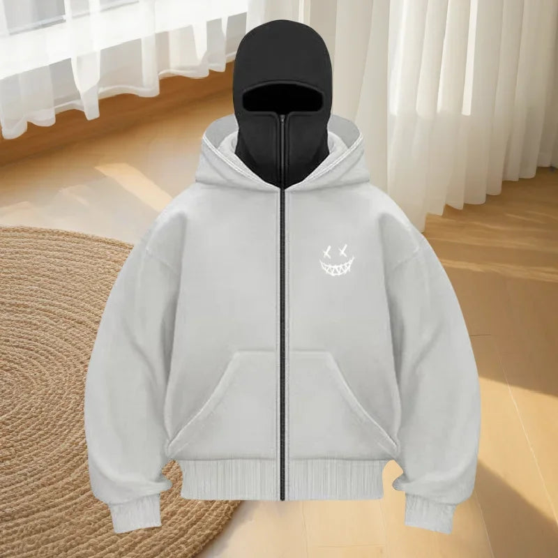 Men's fashion fitness street designer hoodie, autumn and winter fashion casual zipper hoodie, loose masked sweatshirt