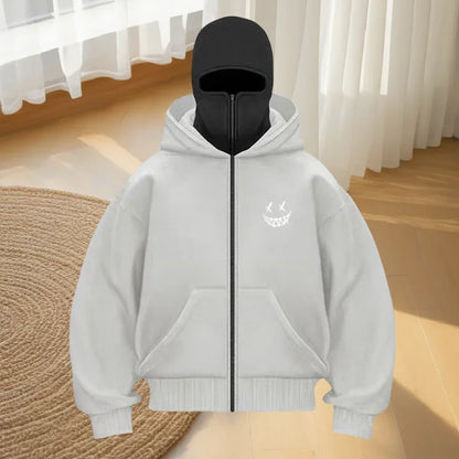 Men's fashion fitness street designer hoodie, autumn and winter fashion casual zipper hoodie, loose masked sweatshirt