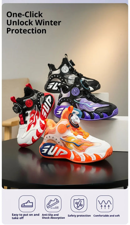 New autumn/winter 2025 children's basketball shoes with waterproof leather surface and training sports shoes for boys and girls