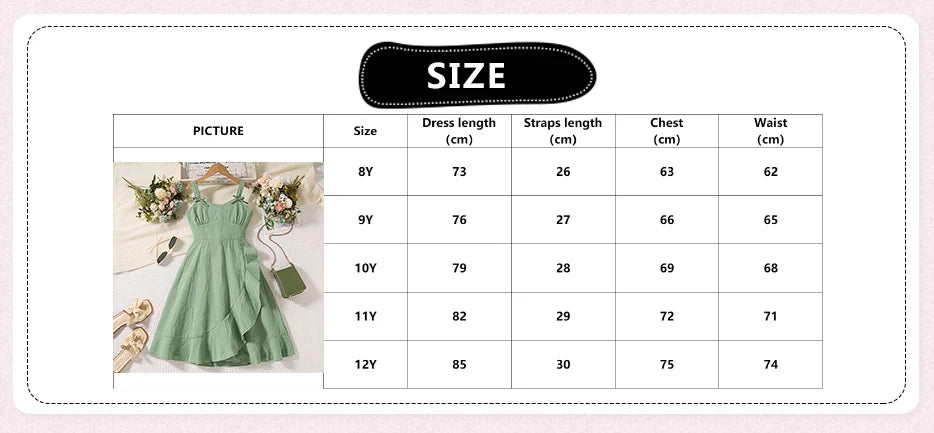 Summer Girl's Dress 8-12 Years Old Cute Bow-Embellished Slip Panel Uneven Hem Sweet Elegant Ladylike Fashion for Kids