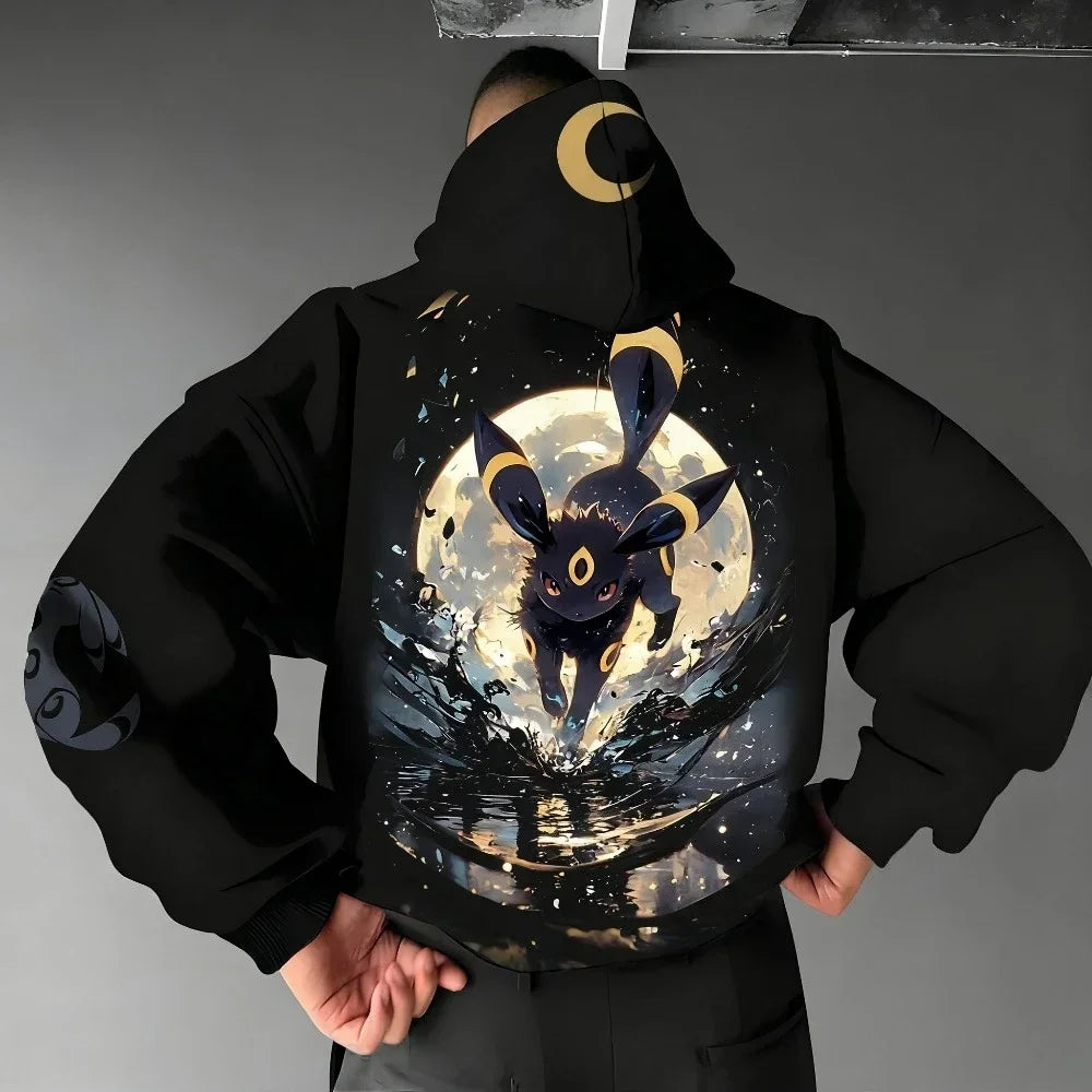 Handheld Game Umbreon Printed Men's Jumper  Spring/Autumn New Loose Daily Gym Sports American Hip Hop Sweater Top