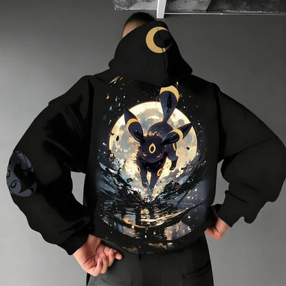 Handheld Game Umbreon Printed Men's Jumper  Spring/Autumn New Loose Daily Gym Sports American Hip Hop Sweater Top