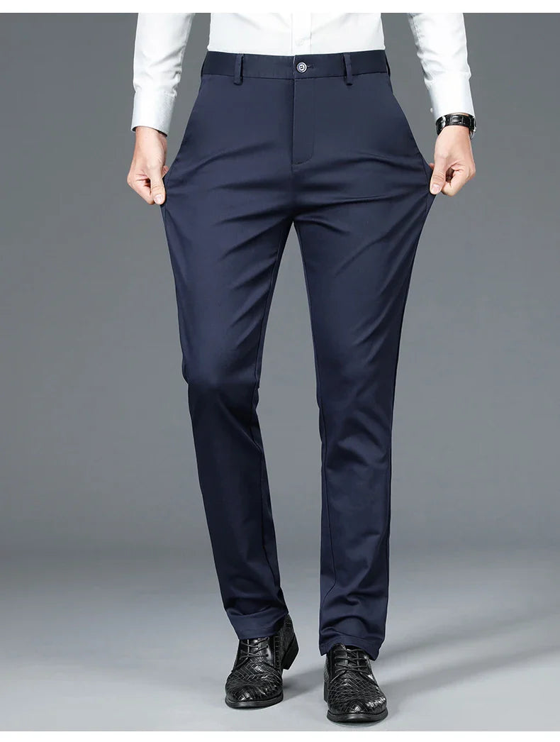 Business Formal Mens Casual Pants Autumn Winter Fashion Anti-wrinkle Straight Stretch Trousers Male Office Classic Suit Pants
