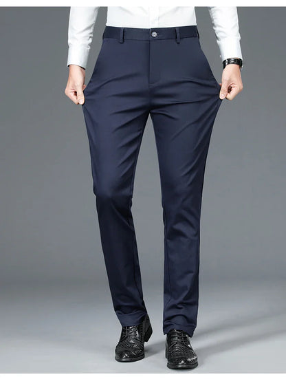 Business Formal Mens Casual Pants Autumn Winter Fashion Anti-wrinkle Straight Stretch Trousers Male Office Classic Suit Pants