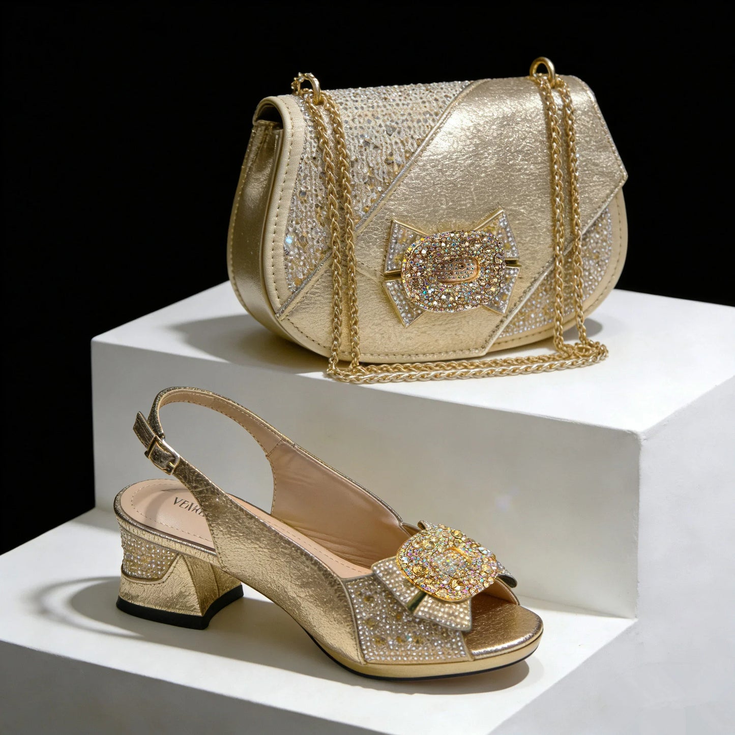 Elegant Rhinestone Peep Toe High Heels for Women - Italian Design Purple Sandals with Matching Handbags