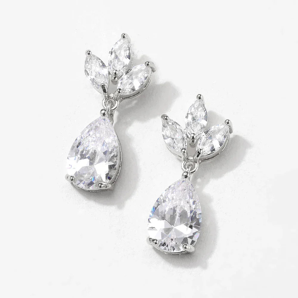 ZAKOL Elegant Necklace/Earring Jewelry Set for Women Gorgeous Pear Water Drop AAA Zircon Wedding Jewelry Gift