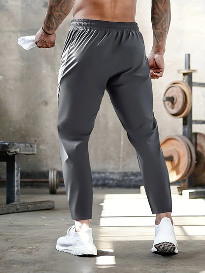 Men's Casual Pants High Elastic Fiber Drawstring Zipper Pocket Quick Dry Sports Pants Baggy Joggers Football Hiking Man Fishing