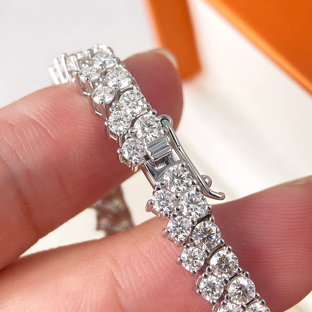 Double Row Full 2.5/3mm Round Cut Moissanite Tennis Bracelet D Color Lab Diamond 925 Silver Women Man Link Bracelets Gift