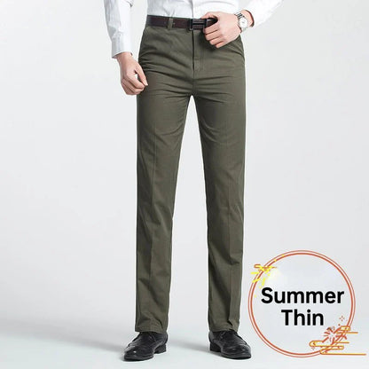 Men's 100% Cotton Summer Thin Pant Autumn Thick Classic Solid Casual Bland High Waist Trousers Business Office Cargo Pants Cheap