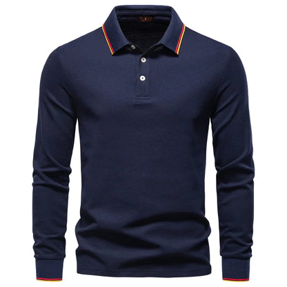 Men's Henley Neck Polo Shirt Cotton Solid Color Long Sleeve Autumn Winter Premium Luxury Mens Top