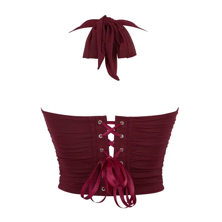 Corset Halter Crop Top Women Camisole Short Cropped Tank Tops Summer Sexy Elegant Nightclub Evening Party Female Clothes