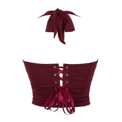 Corset Halter Crop Top Women Camisole Short Cropped Tank Tops Summer Sexy Elegant Nightclub Evening Party Female Clothes