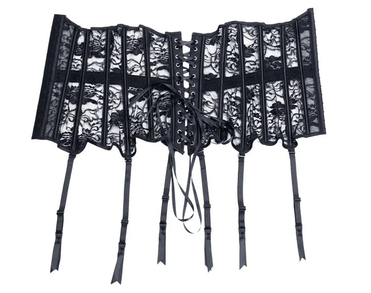 Underbust Corset Top With Suspenders Lingerie Sexy Women Waist Cincher Bustier Breathable Lace Shape Body Garter Belt Plus Size