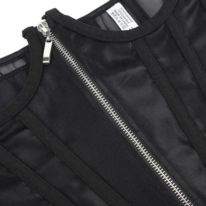 Ladies Transparent Mesh Corset Waist Training Bustier With Zipper Sexy Shaper Night Club Sweet Cropped Top