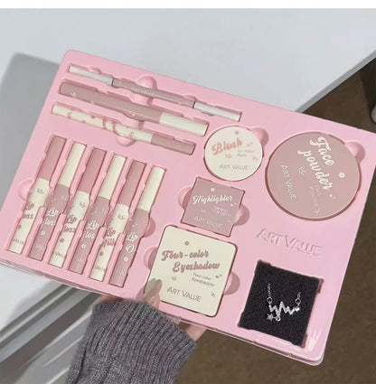 Makeup Set Include 4Lip Glaze,1Lip Oil,1Lip Cream,1Eyeliner,1Mascara,1Eyebrow Pen,1Blush,1Highlighter,1Eyeshadow,1Pressed Powder
