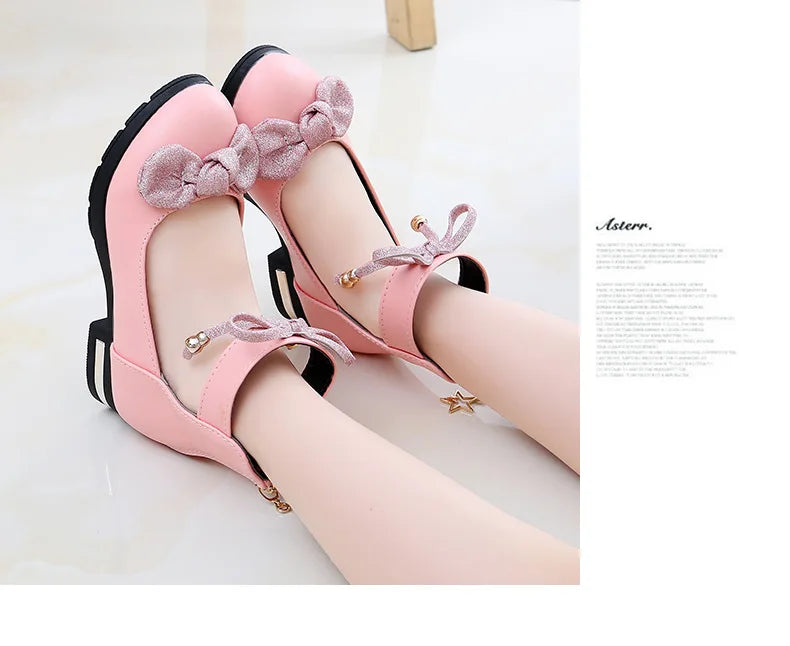 2026 Shiny Bow Stage Elegant Comfortable Catwalk Fashion Spring/summer Students Baby Girls Princess Shoes Cute Kids Sandals