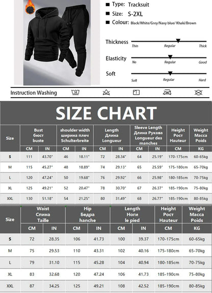 Men's Fleece Warm Hoodies Sets MILANO Printing Tracksuit Hooded Sweatshirt + Drawstring Pants Sportswear Two-piece suit