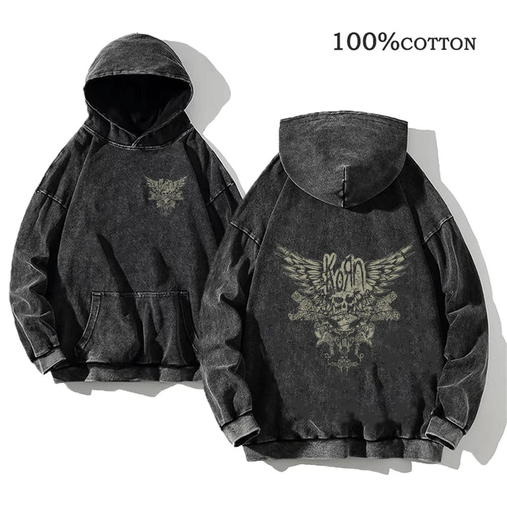 World Tour Hoodies Vintage Washed Men's Sweatshirts Cotton Hip Hop Streetwear Hooded Pullover Loose Y2K Tops